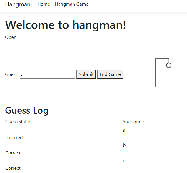 Hangman game snapshot 2